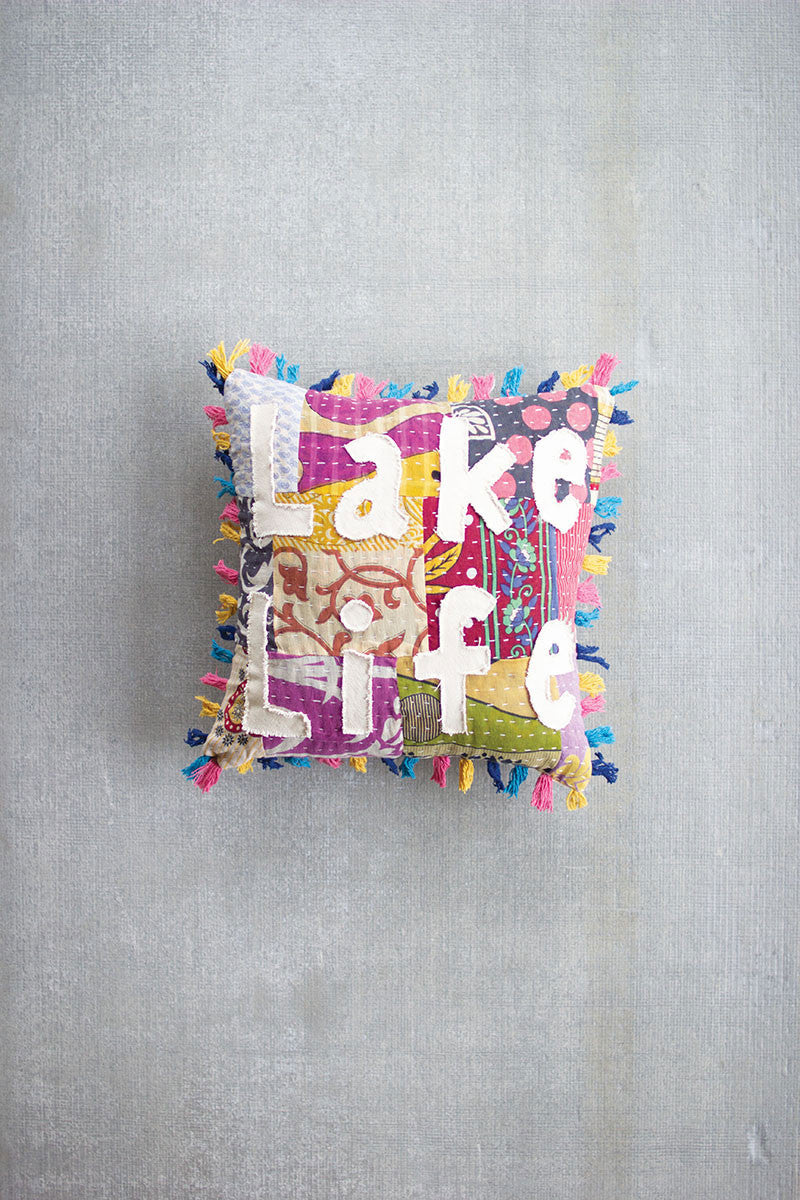 Lake Life - Kantha Pillow By Kalalou | Pillows | Modishstore