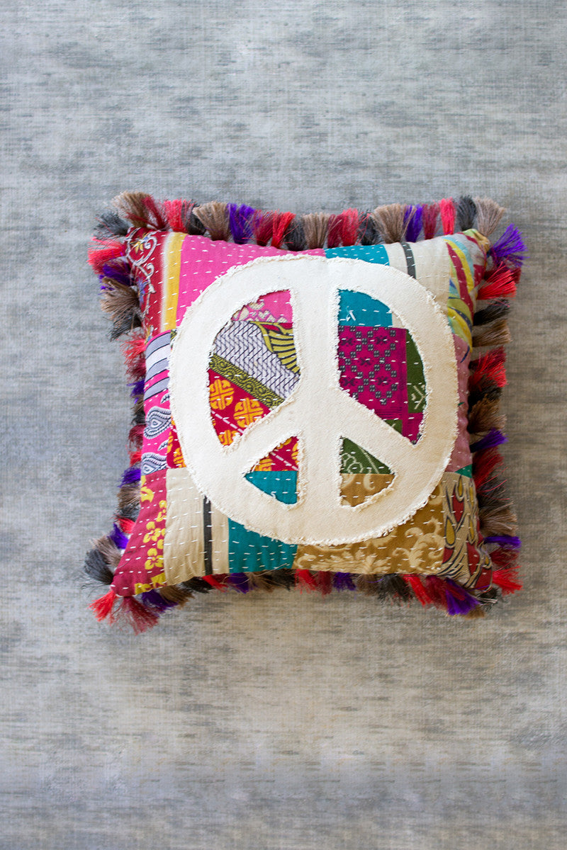 Peace kantha pillow Set Of 2 By Kalalou | Modishstore | Pillows