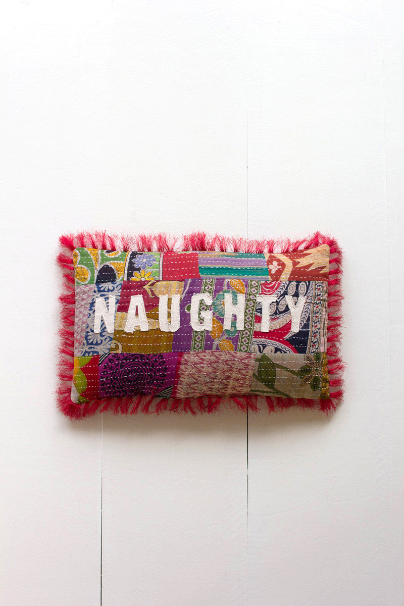 Naughty/Nice Christmas Kantha Pillow By Kalalou | Pillows | Modishstore