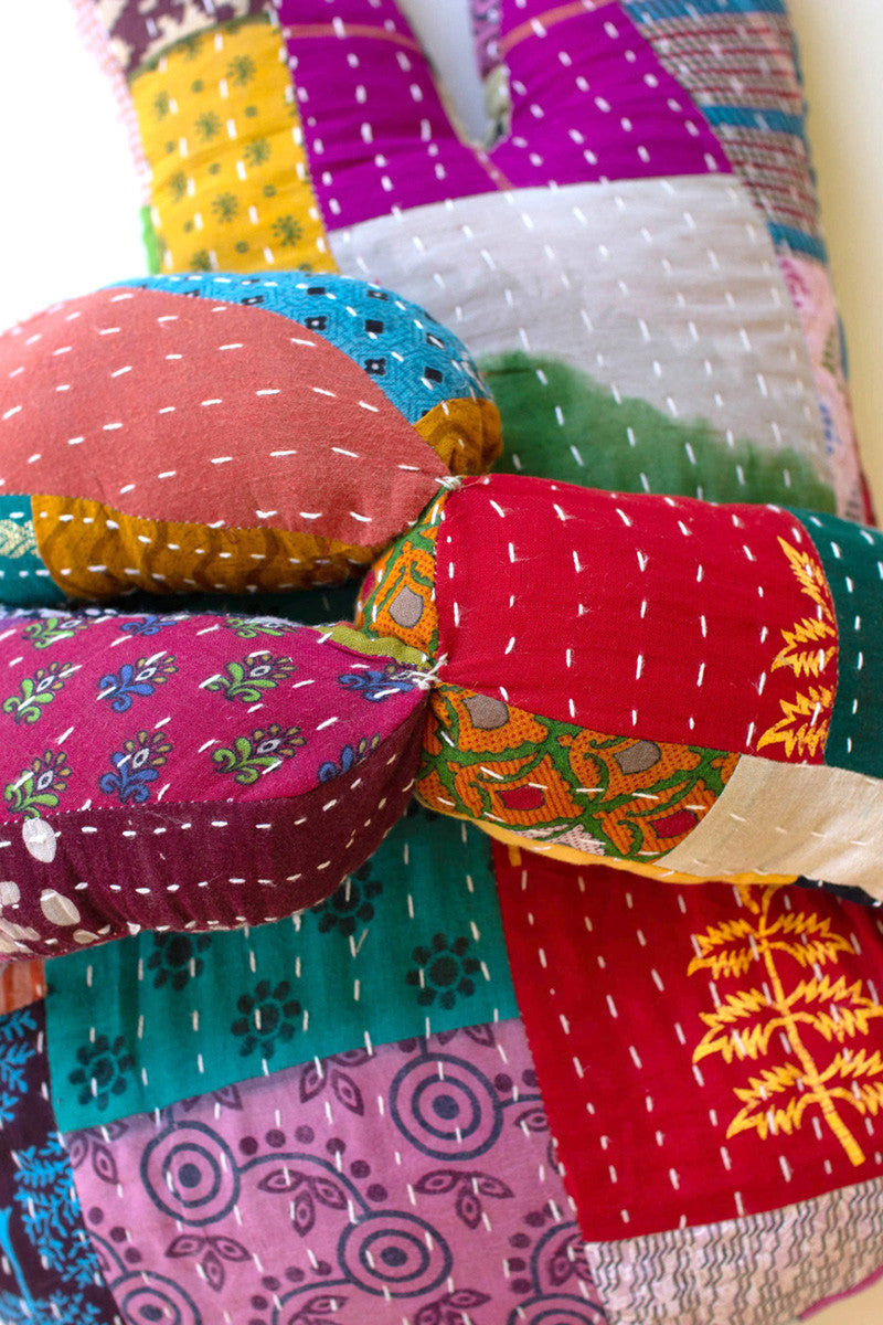 Kantha Hand Peace Sign Pillow By Kalalou | Pillows | Modishstore - 3