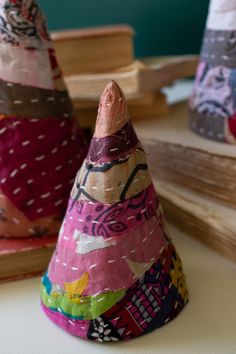 Set Of Three Small Kantha Christmas Topiaries By Kalalou | Christmas Trees | Modishstore - 2