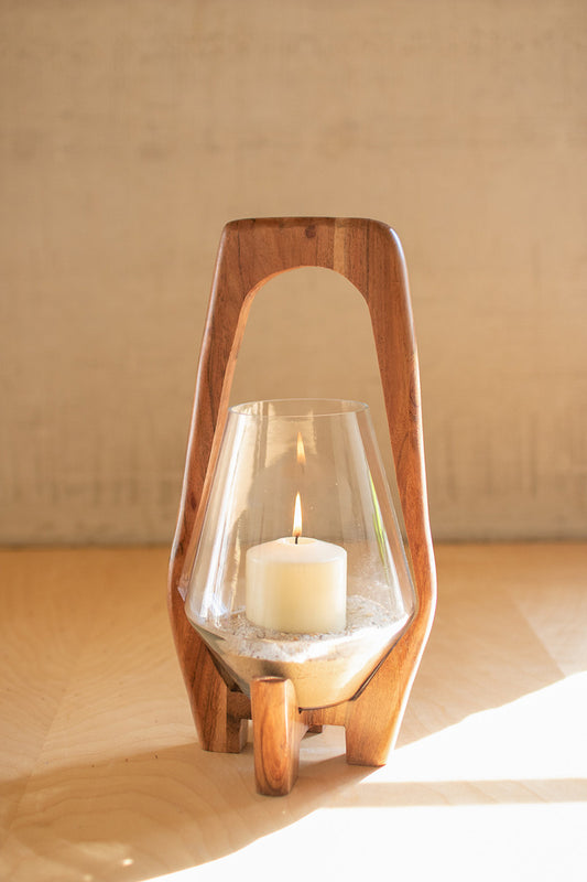 Oval wood and glass lantern - large By Kalalou | Modishstore | Lanterns