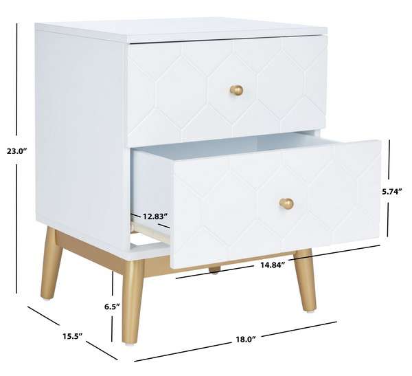 Safavieh Kit 2 Drawer Patterned Night Stand - White | Nightstands | Modishstore - 3