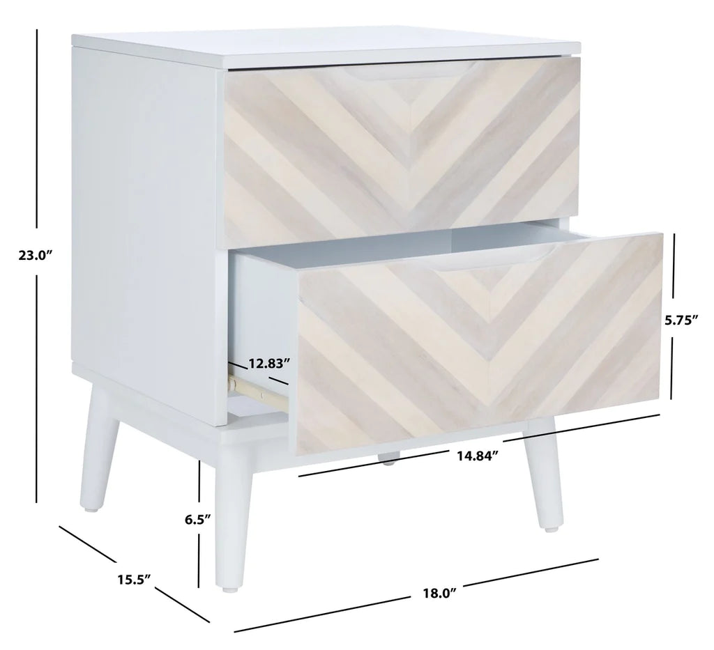 Safavieh Tay 2 Drawer Patterned Night Stand - White Washed | Nightstands | Modishstore - 3
