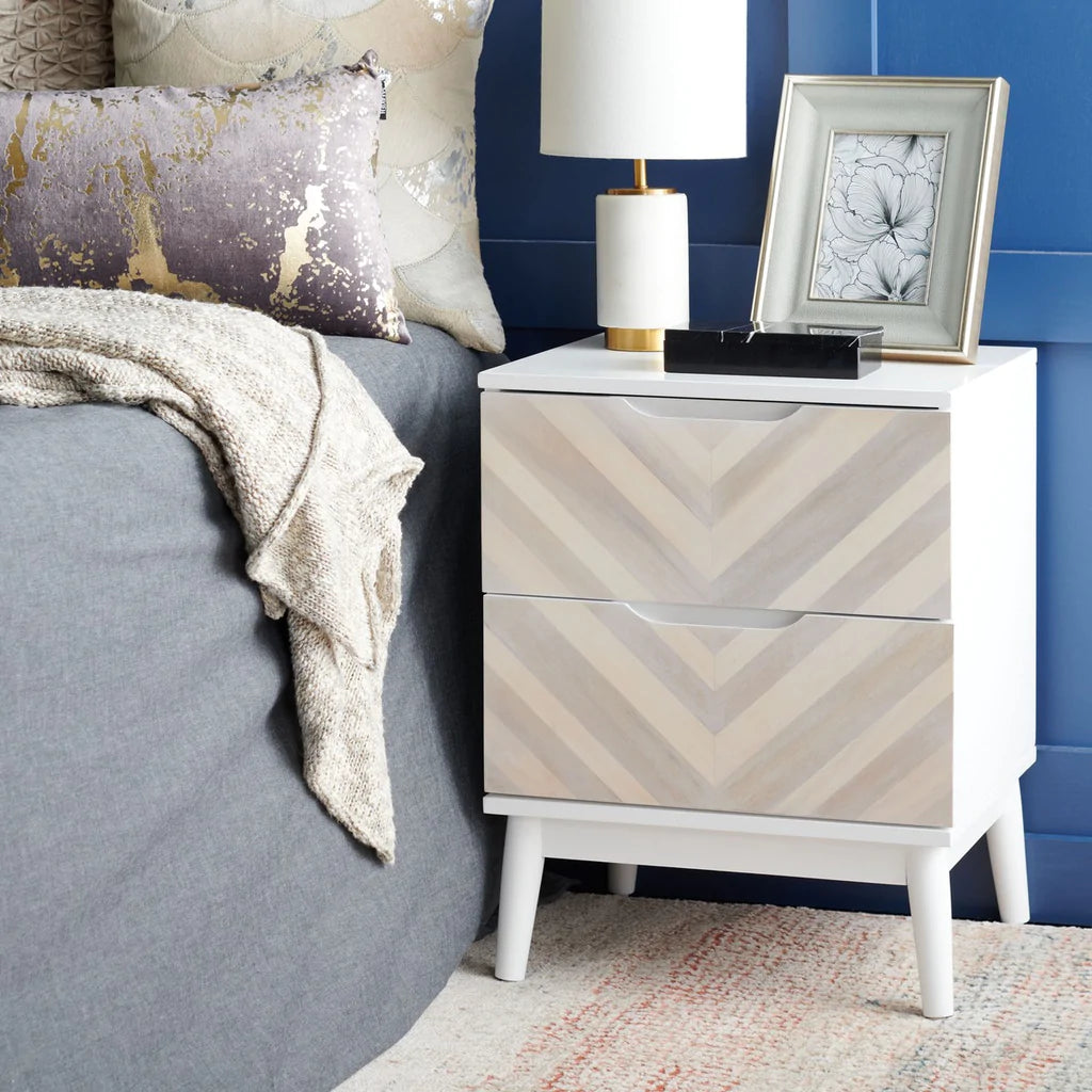 Safavieh Tay 2 Drawer Patterned Night Stand - White Washed | Nightstands | Modishstore