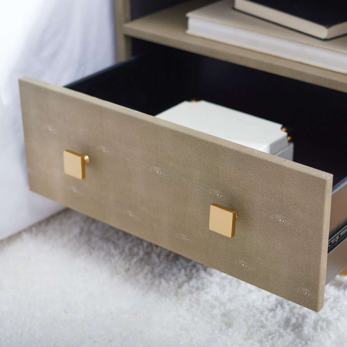 Safavieh Meilana 1 Shelf 1 Drawer Nightstand - Light Taupe | Nightstands | Modishstore - 3