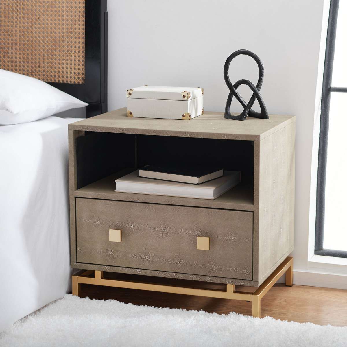 Safavieh Meilana 1 Shelf 1 Drawer Nightstand - Light Taupe | Nightstands | Modishstore - 4