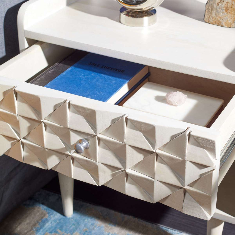 Safavieh Zinnia Nightstand - White Wash With Silver | Nightstands | Modishstore - 4