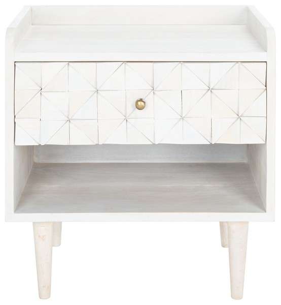 Safavieh Zinnia Nightstand - White Wash With Brass | Nightstands | Modishstore - 2