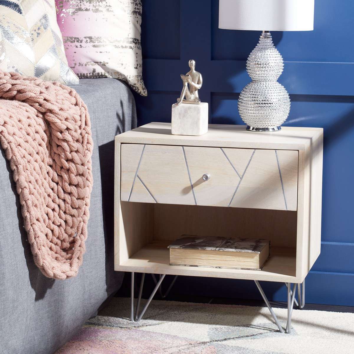 Safavieh Marigold Nightstand - White Wash With Silver | Nightstands | Modishstore