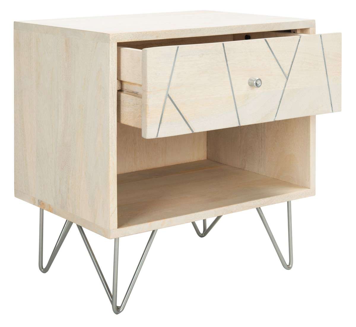 Safavieh Marigold Nightstand - White Wash With Silver | Nightstands | Modishstore - 3