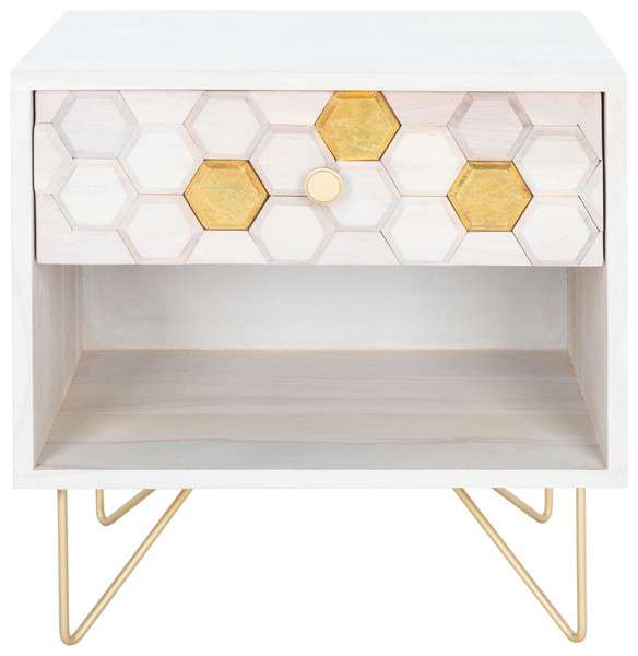 Safavieh Raveena Nightstand - White Wash With White Wash With Brass | Nightstands | Modishstore - 2