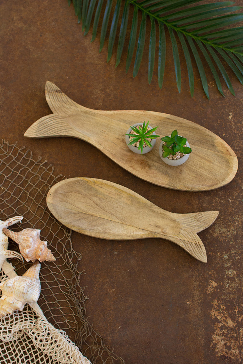 Carved Wooden Fish Platters Set Of 2 By Kalalou | Decorative Trays & Dishes | NTBM1015