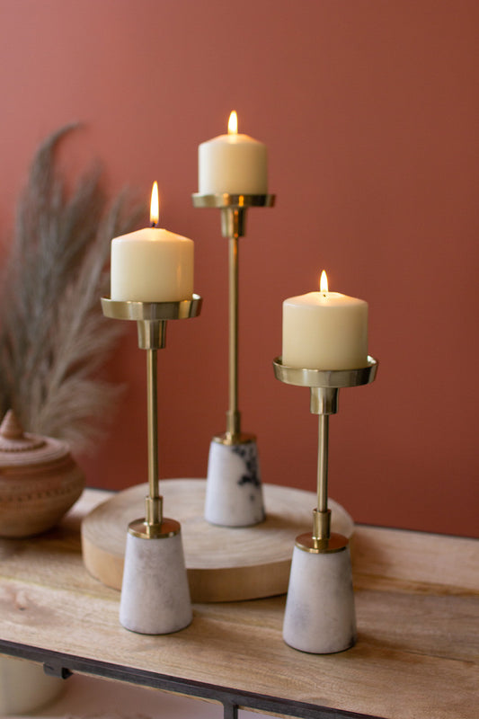 Brass Taper Candle Holders With Marble Bases Set Of 3 By Kalalou | Candle Holders |  Modishstore 