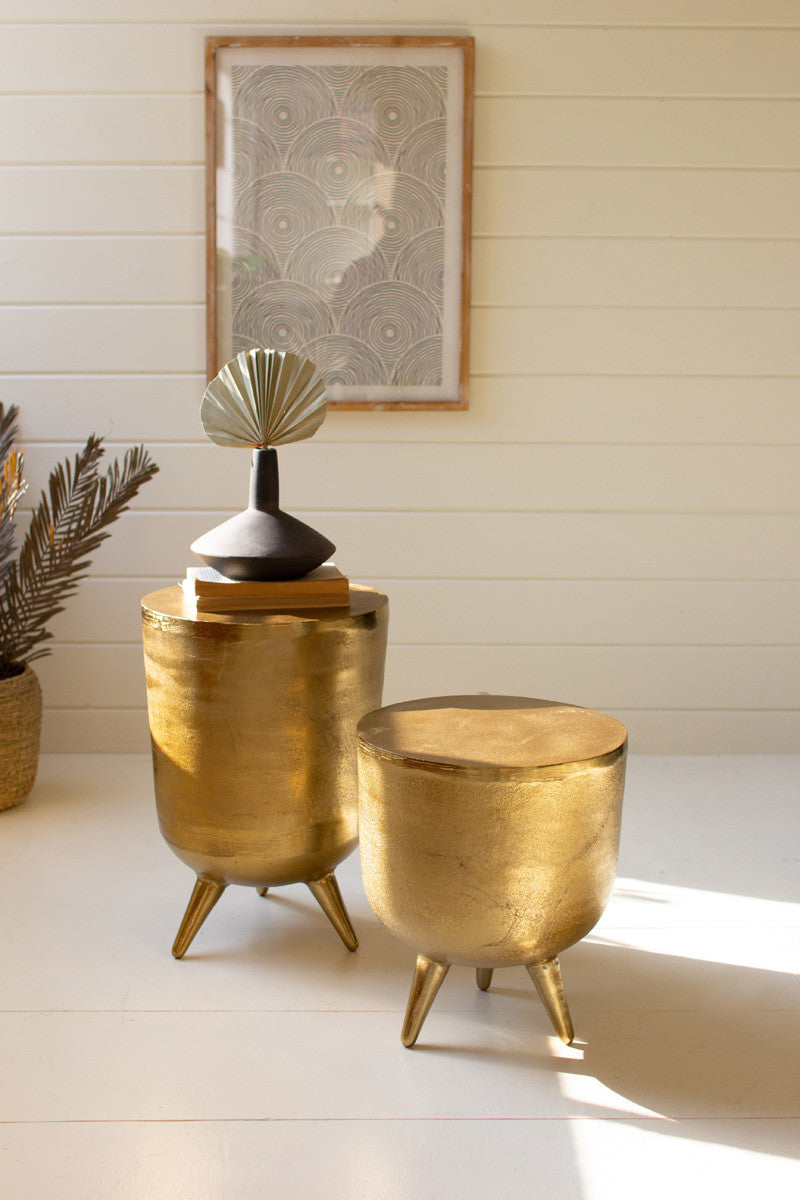 Antique Brass  Aluminium Drum Tables Set Of 2 By Kalalou | Side Tables |  Modishstore  - 3