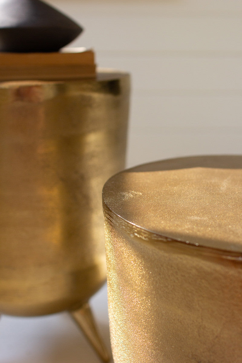 Antique Brass  Aluminium Drum Tables Set Of 2 By Kalalou | Side Tables |  Modishstore  - 2