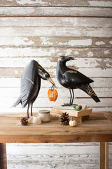 Recycled Iron Crows Holding A Pumpkin S/2 By Kalalou