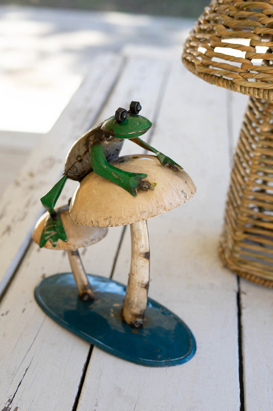 Recycled Iron Frog Climbing On Mushrooms By Kalalou | Animals & Pets | Modishstore
