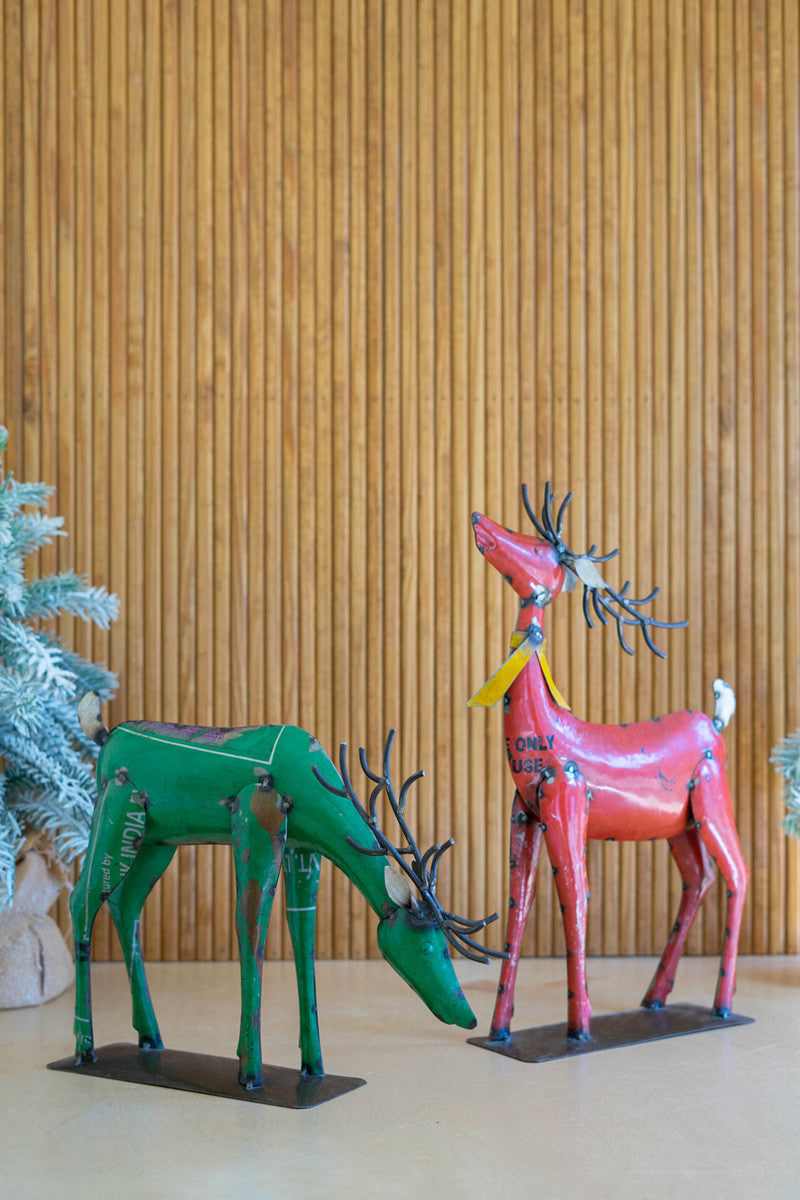 Set Of Two Recycled Metal Deer - One Each Color By Kalalou | Animals & Pets | Modishstore