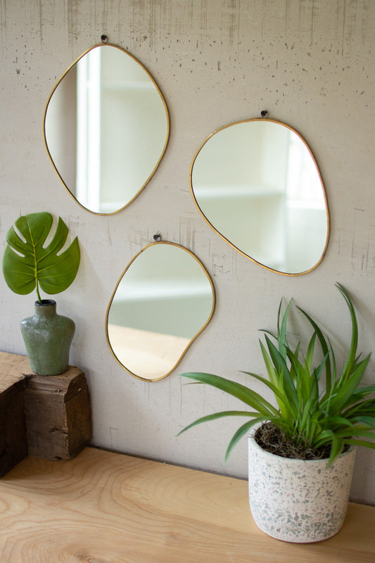 Brass Framed Organic Shaped Mirrors Set Of 3 By Kalalou | Modishstore | Mirrors