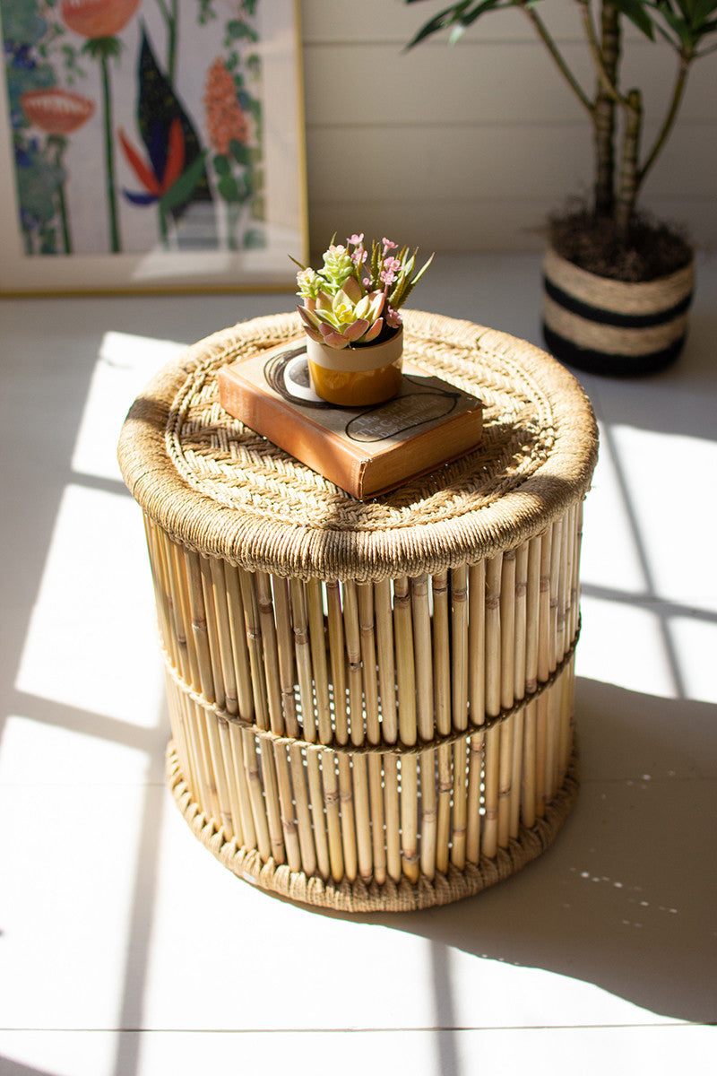 Round Bamboo Stool With Natural Rope Top By Kalalou | Modishstore | Stools & Benches