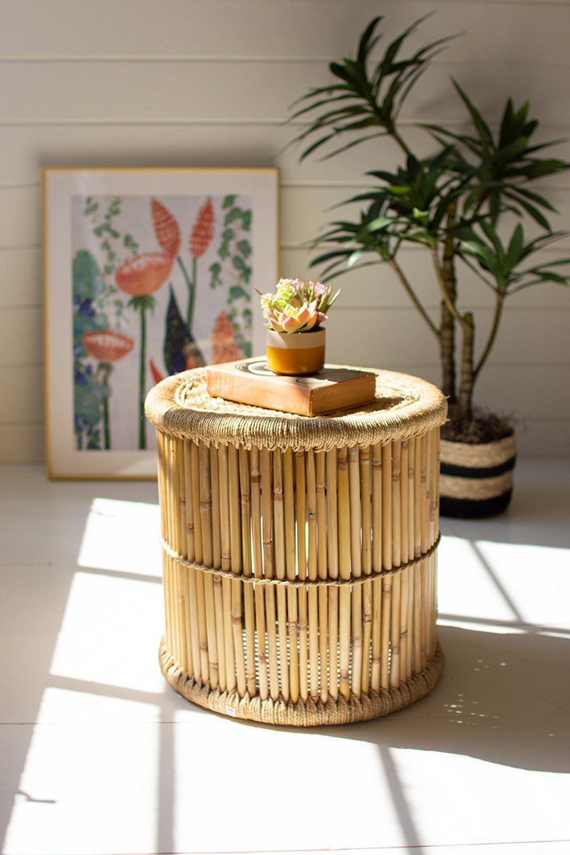 Round Bamboo Stool With Natural Rope Top By Kalalou-2