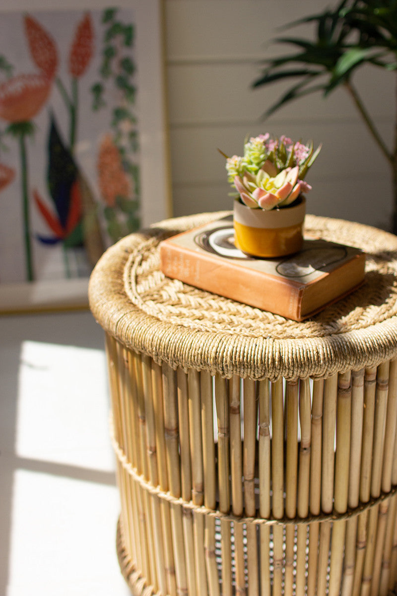 Round Bamboo Stool With Natural Rope Top By Kalalou-3