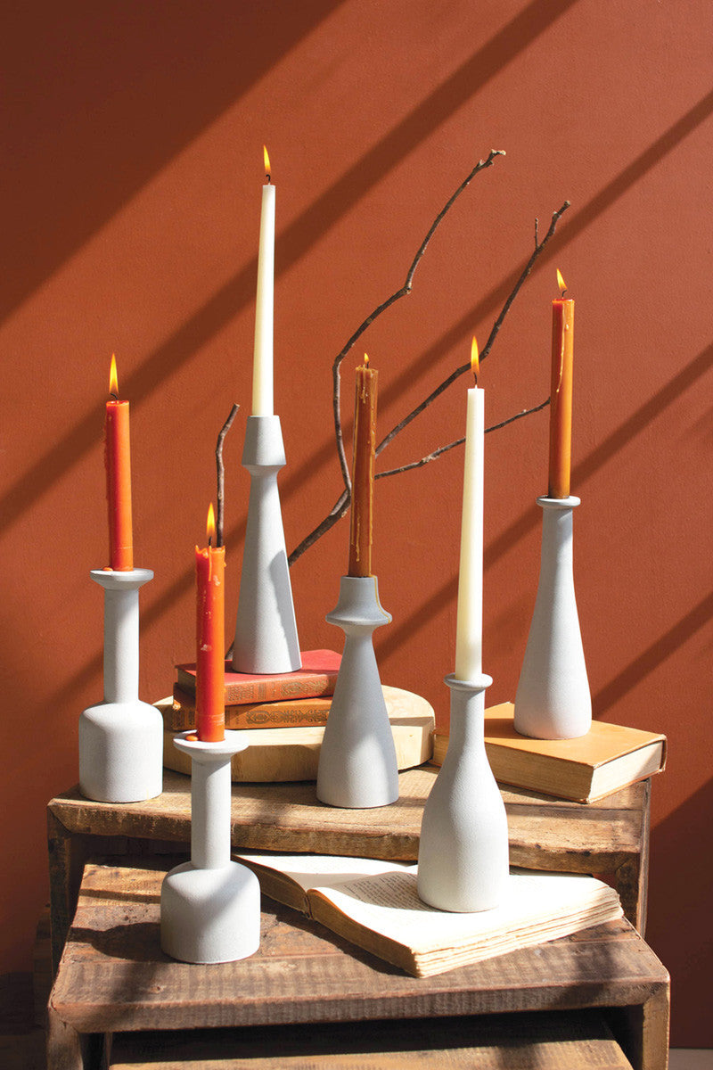 White Cast Iron Taper Candle Holders - One Each Design Set Of 6 By Kalalou | Candle Holders | Modishstore