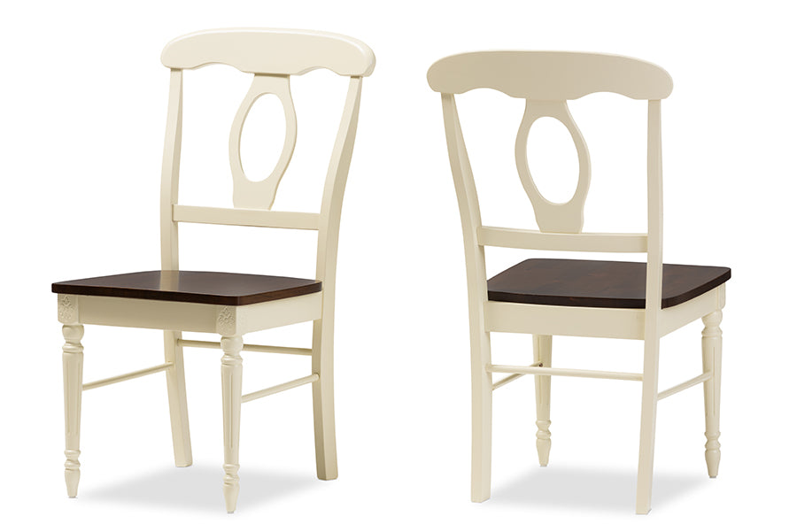Baxton Studio Napoleon French Country Cottage Buttermilk and "Cherry" Brown Finishing Wood Dining Chair | Modishstore | Dining Chairs - 2