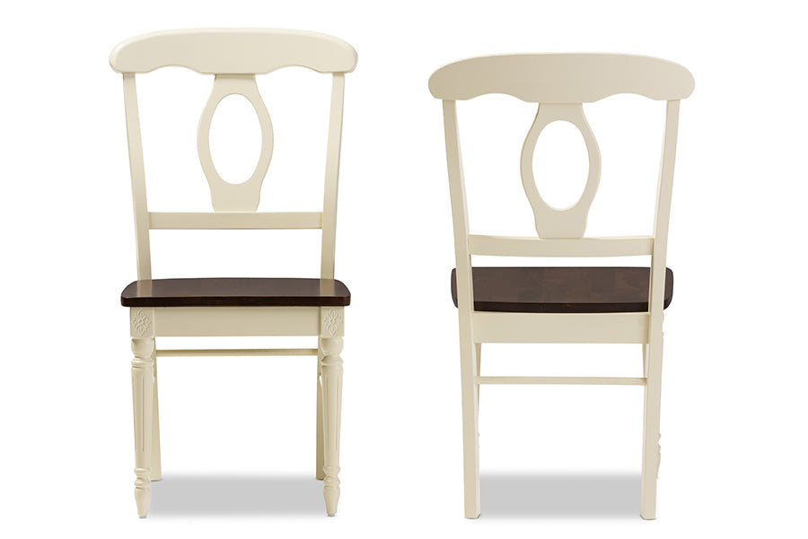 Baxton Studio Napoleon French Country Cottage Buttermilk and "Cherry" Brown Finishing Wood Dining Chair | Modishstore | Dining Chairs - 4