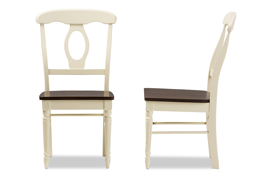 Baxton Studio Napoleon French Country Cottage Buttermilk and "Cherry" Brown Finishing Wood Dining Chair | Modishstore | Dining Chairs - 3