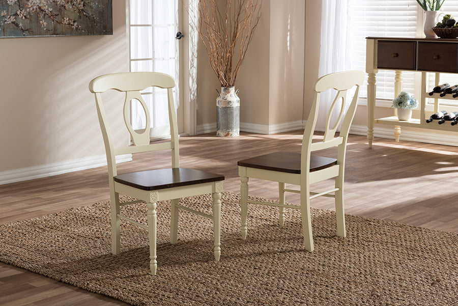 Baxton Studio Napoleon French Country Cottage Buttermilk and "Cherry" Brown Finishing Wood Dining Chair | Modishstore | Dining Chairs