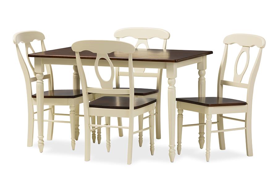 baxton studio napoleon french country cottage buttermilk and cherry brown finishing wood 5 piece dining set | Modish Furniture Store-2