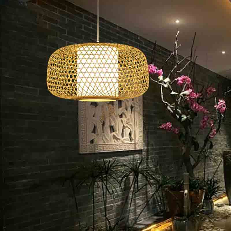 Natural Black Bamboo Wicker Rattan Lantern Pendant Light By Artisan Living-2