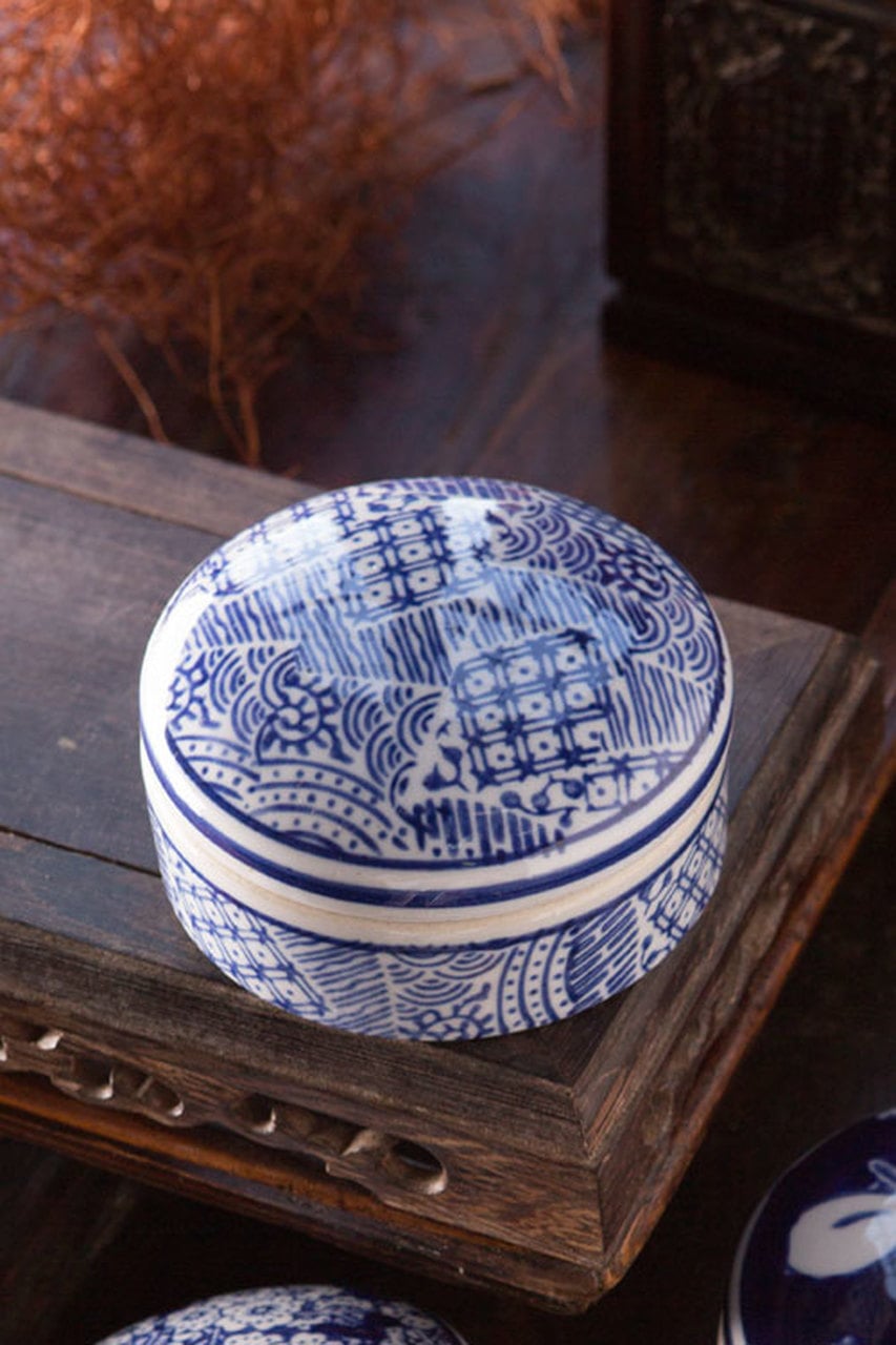 Blue and White Ceramic Box Set of 3 by Vagabond Vintage | Modishstore | Decorative Boxes