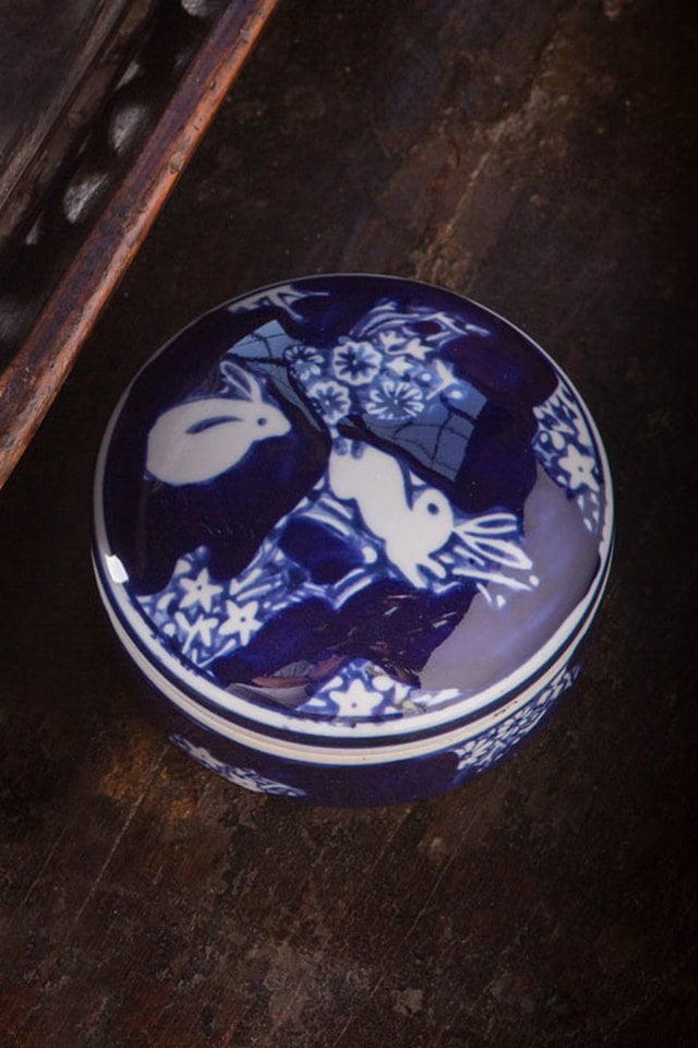 Blue and White Ceramic Box Set of 3 by Vagabond Vintage | Modishstore | Decorative Boxes-3