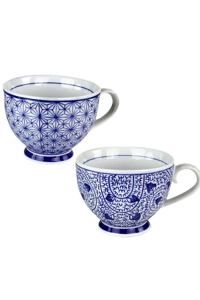 Blue & White Ceramic Coffee Cup Set of 4 by Vagabond Vintage | Modishstore | Drinkware
