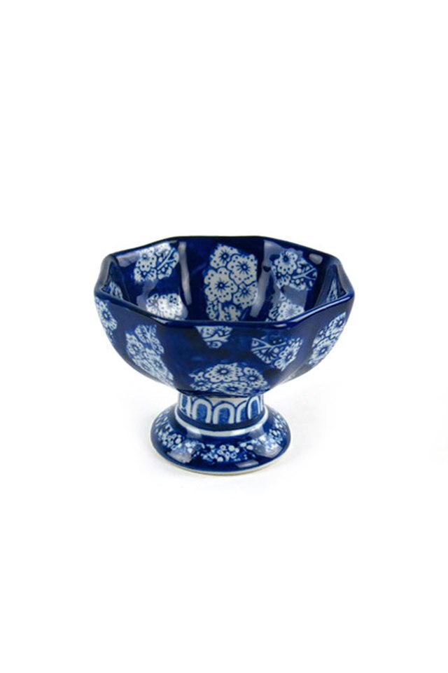 Hexagonal Pedestal Bowl with Flower Bunch Set of 4 by Vagabond Vintage | Modishstore | Decorative Bowls