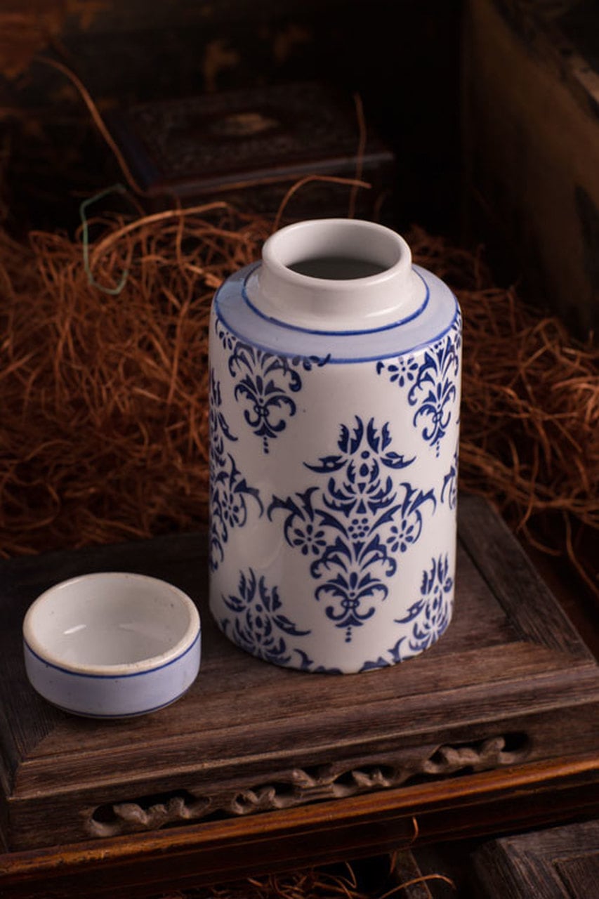 Blue & White Ceramic Jar Set of 2 by Vagabond Vintage | Modishstore | Jars & Canisters-3
