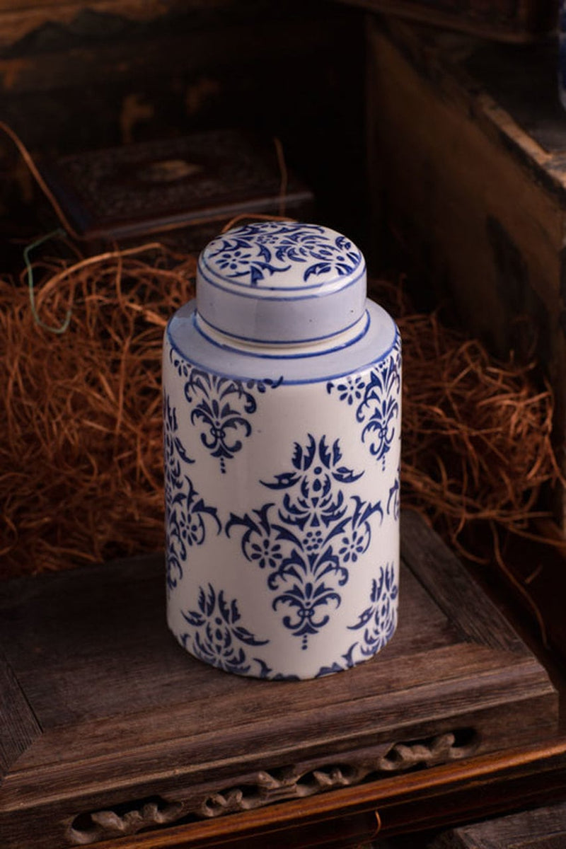 Blue & White Ceramic Jar Set of 2 by Vagabond Vintage | Modishstore | Jars & Canisters