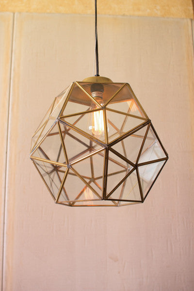 Kalalou Glass And Antique Gold Metal Faceted Pendants | Modishstore | Pendant Lamps