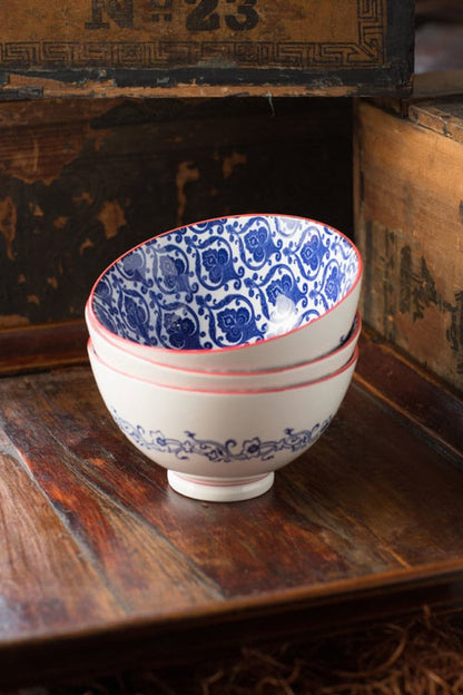 Diamond Pattern Ceramic Bowl Set of 4 by Vagabond Vintage | Modishstore | Decorative Bowls-3