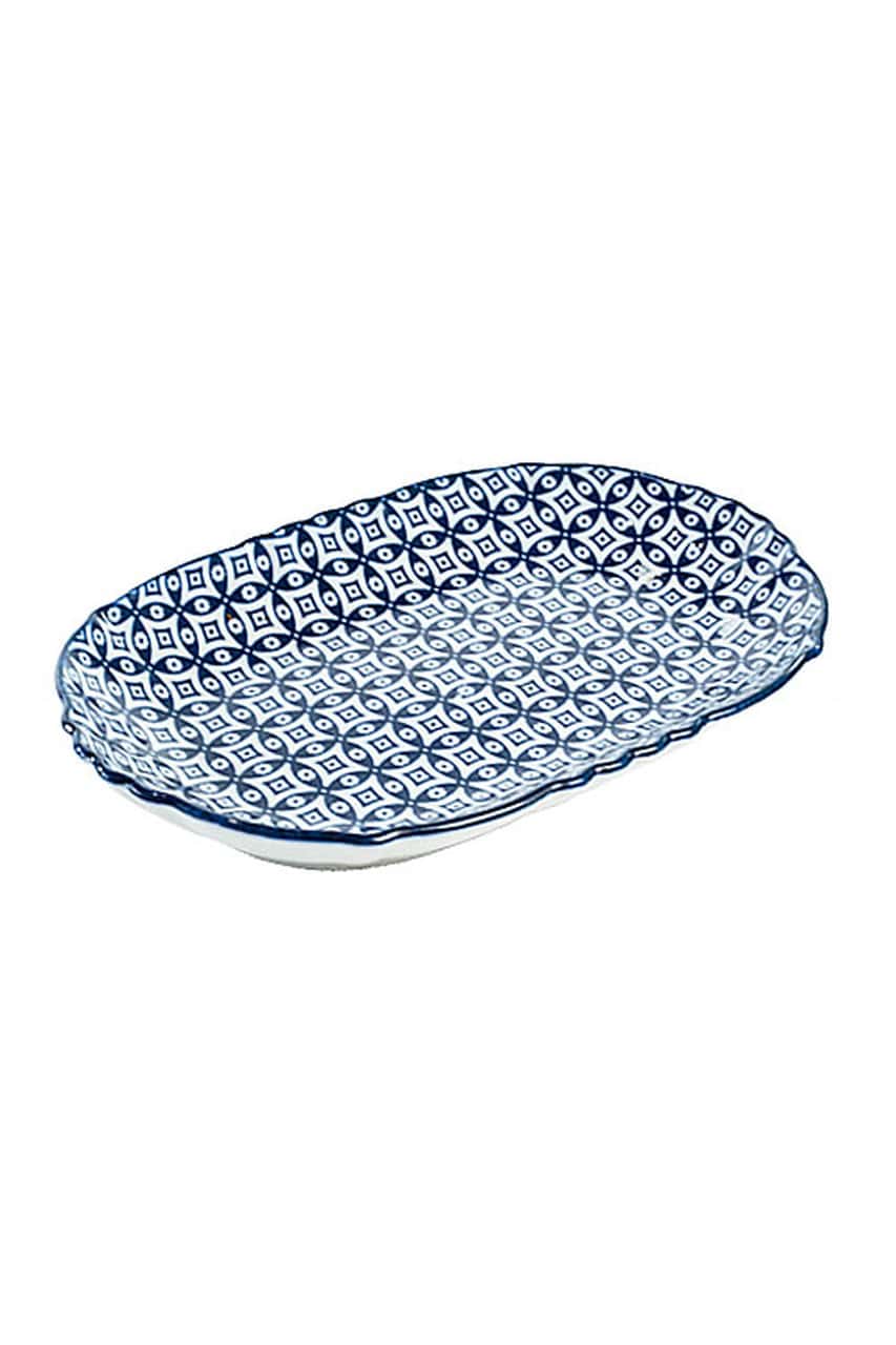 Blue and White Oval Plate Set of 4 By Vagabond Vintage | Modishstore | Trays-2