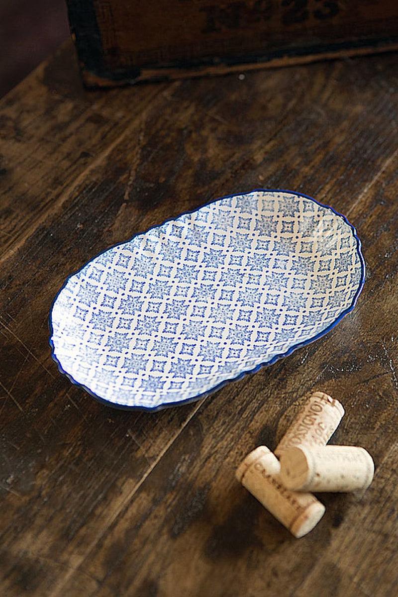 Blue and White Oval Plate Set of 4 By Vagabond Vintage | Modishstore | Trays-4