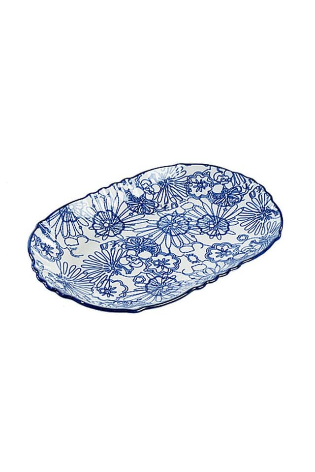 Blue and White Oval Plate Set of 4 By Vagabond Vintage | Modishstore | Trays-5