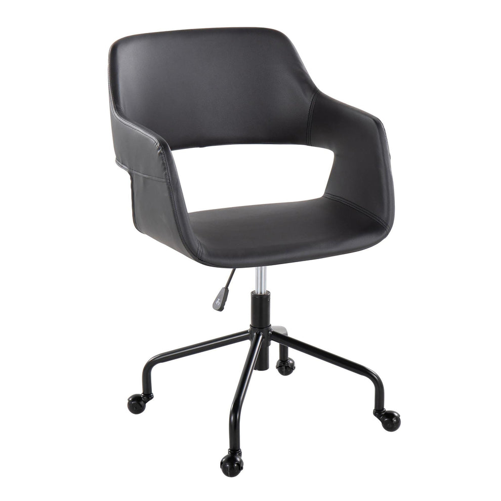 Margarite Contemporary Adjustable Office Chair in Black Metal and Black Faux Leather By LumiSource | Office Chairs | Modishstore - 2