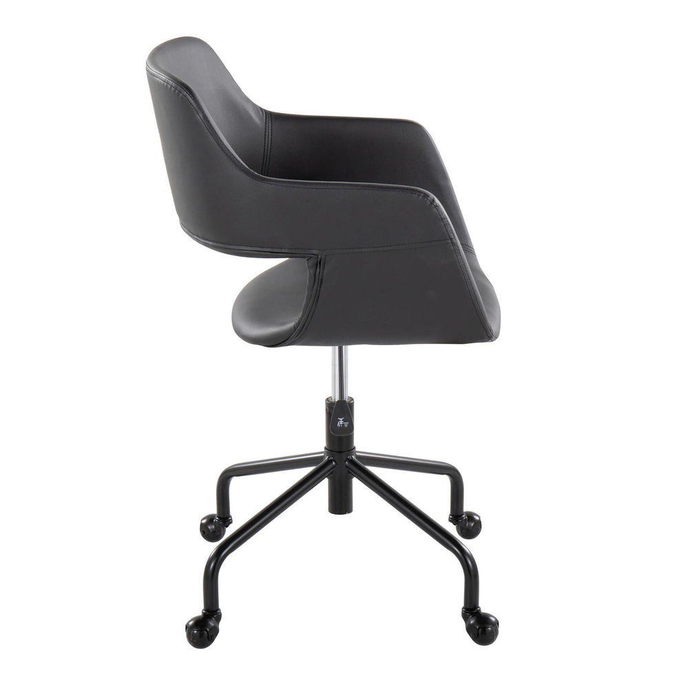 Margarite Contemporary Adjustable Office Chair in Black Metal and Black Faux Leather By LumiSource | Office Chairs | Modishstore - 5