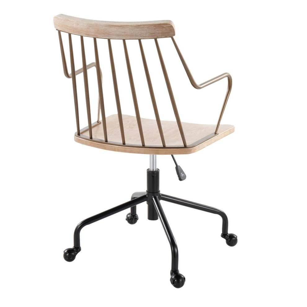 Preston Farmhouse Adjustable Office Chair in Black Metal, Antique Copper and White Washed Wood By LumiSource | Office Chairs | Modishstore - 5