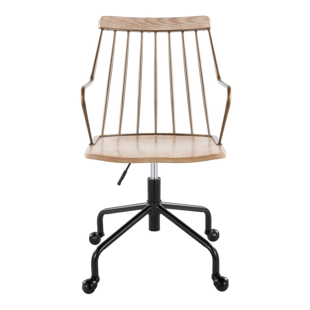 Preston Farmhouse Adjustable Office Chair in Black Metal, Antique Copper and White Washed Wood By LumiSource | Office Chairs | Modishstore - 3