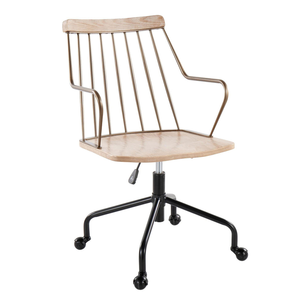 Preston Farmhouse Adjustable Office Chair in Black Metal, Antique Copper and White Washed Wood By LumiSource | Office Chairs | Modishstore